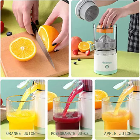 Portable Electric Citrus Juicer Rechargeable Hands-Free Masticating Orange Juicer Lemon Squeezer with USB and Cleaning Brush