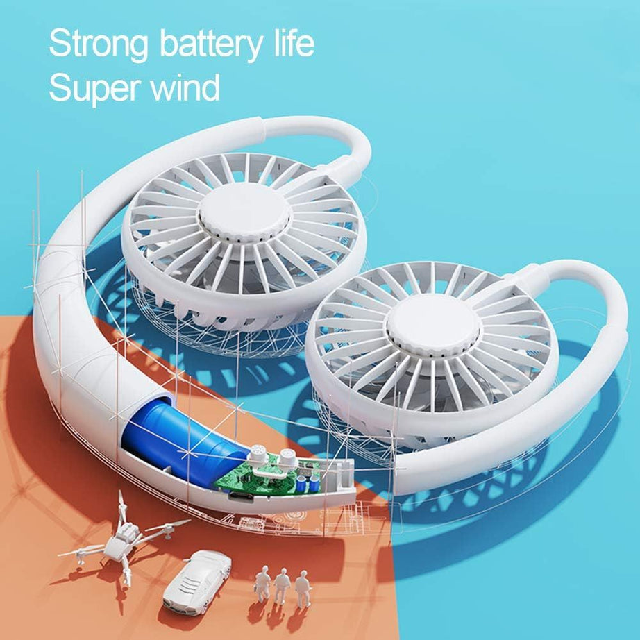 Portable hanging neck sports fan Dual Wind Head Neck Fan, Portable Hanging Neck Fan Rechargeable Neck Fan - Oshi.pk - Buy & Sell Online