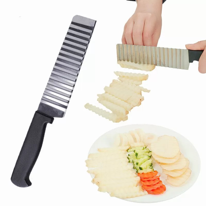 Potato French Fries Cutter Wavy fries cutter chips knife potato peeler Crinkle Knife Stainless Steel Serrated Blade Slicing Vegetable Fruit Slicer Kit - Oshi.pk - Buy & Sell Online