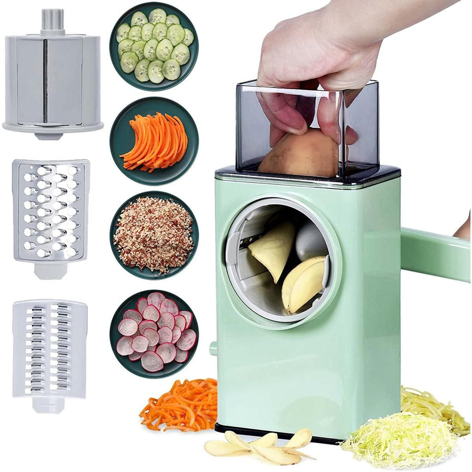 Potato Slicer Upgraded Hand Crank Vegetable Cutter Rotary Cheese Graters Multifunctional Chopper Veget Shredders Fruit Kitchen Tool with 3 Stainless S - Oshi.pk - Buy & Sell Online