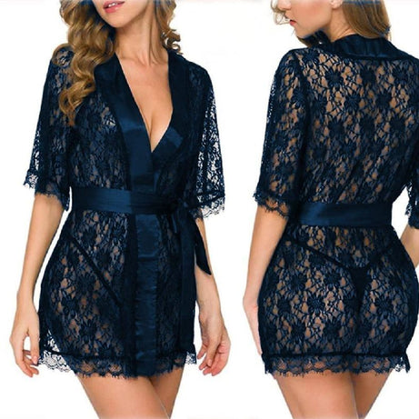 Pretty Wrap 2-Pcs Net Bridal Nightwear with Silk Panty For Girls and Women - BLUE - Oshi.pk - Buy & Sell Online