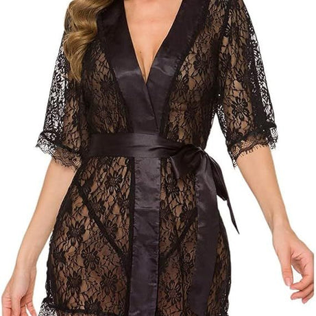 Pretty Wrap 2-Pcs Net Bridal Nightwear with Silk Panty For Girls and Women - BLACK - Oshi.pk - Buy & Sell Online