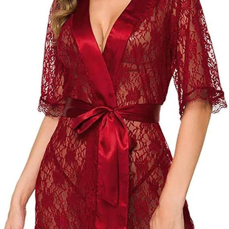 Pretty Wrap 2-Pcs Net Bridal Nightwear with Silk Panty For Girls and Women - MAROON - Oshi.pk - Buy & Sell Online