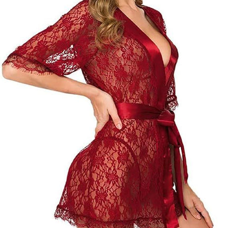 Pretty Wrap 2-Pcs Net Bridal Nightwear with Silk Panty For Girls and Women - MAROON - Oshi.pk - Buy & Sell Online