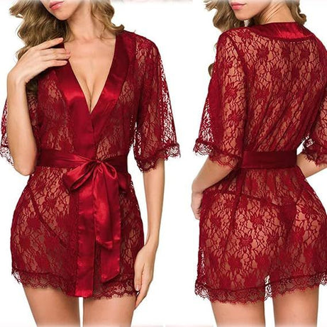 Pretty Wrap 2-Pcs Net Bridal Nightwear with Silk Panty For Girls and Women - MAROON - Oshi.pk - Buy & Sell Online