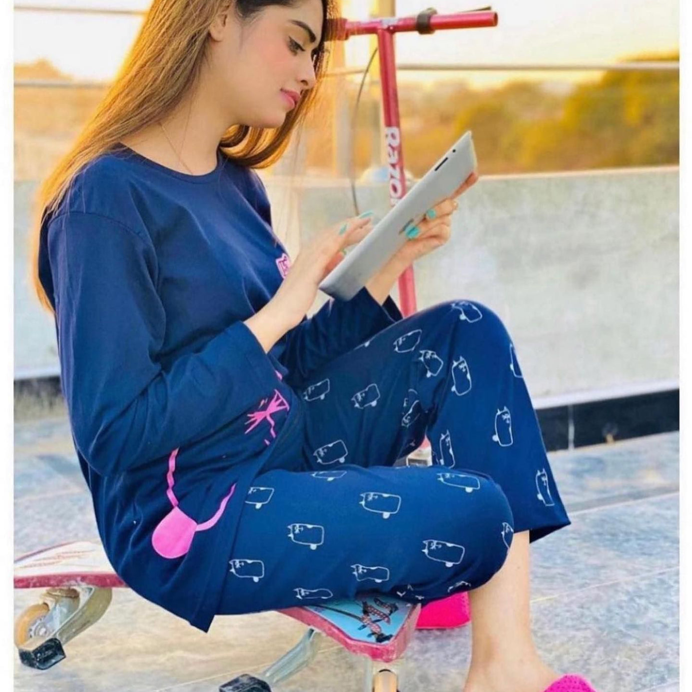 Printed Cotton Ladies Sleep Dress Night Wear With Shirt And Trouser (Design-N02) - Oshi.pk - Buy & Sell Online