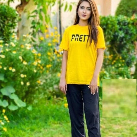 Yellow Pretty Printed Night Dress Tshirt and Trouser For Her - Oshi.pk - Buy & Sell Online