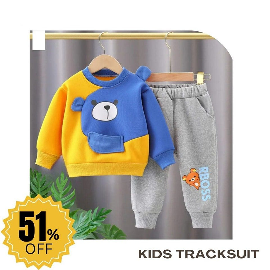 Yellow With Blue Bear Sweatshirt With Trouser Tracksuit For Kids - Oshi.pk - Buy & Sell Online
