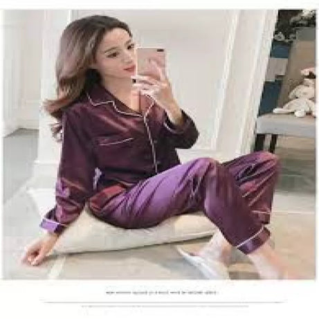 Hot Sexy Silk Ladies Sleep Wear Night Dress with Shirt and Trouser (Complete Sleeping Suit) For Women and Girls - Oshi.pk - Buy & Sell Online