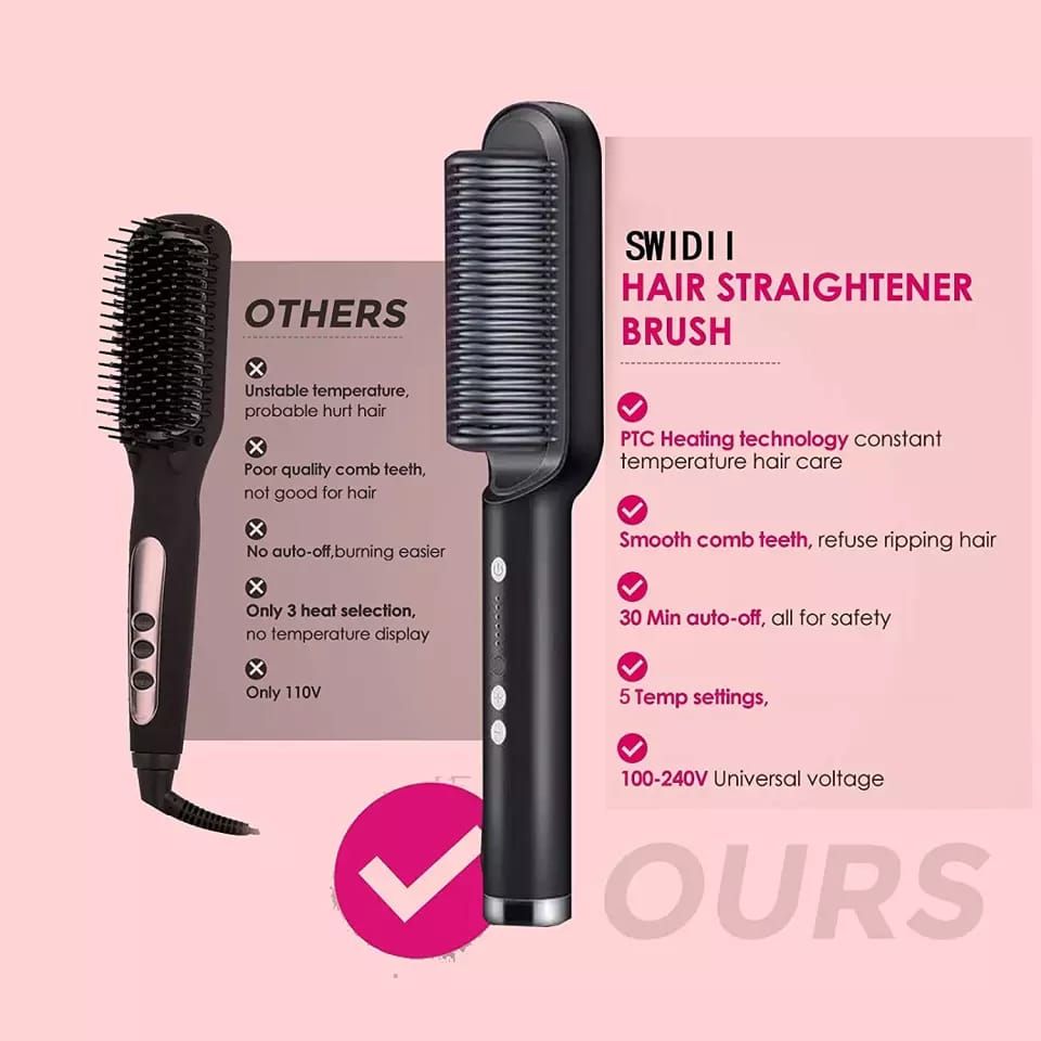 Professional Electric Hair Straightener Brush Heated Comb Straight & Curly Styling Tool - Oshi.pk - Buy & Sell Online