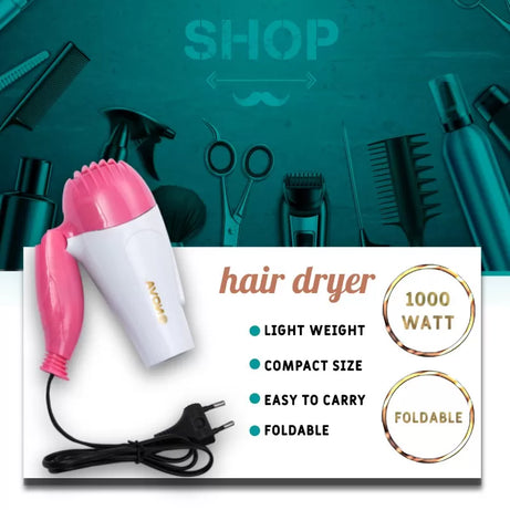 Professional foldable hair dryer machine for girls-men-women comes with 2 speeds fashion hair style machine portable 1000 watt hair dryer machine easy - Oshi.pk - Buy & Sell Online