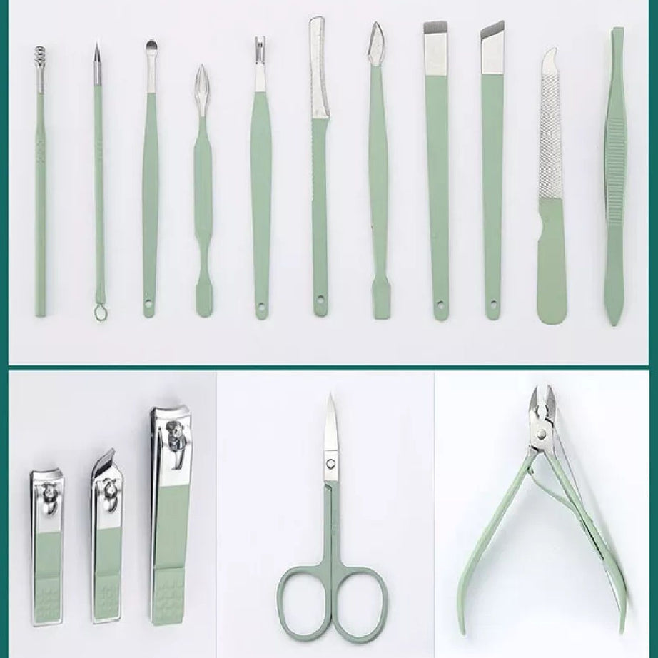 Professional Manicure Pedicure Nail Care Set Cutter Cuticle Clippers 16 Kit Case - Oshi.pk - Buy & Sell Online