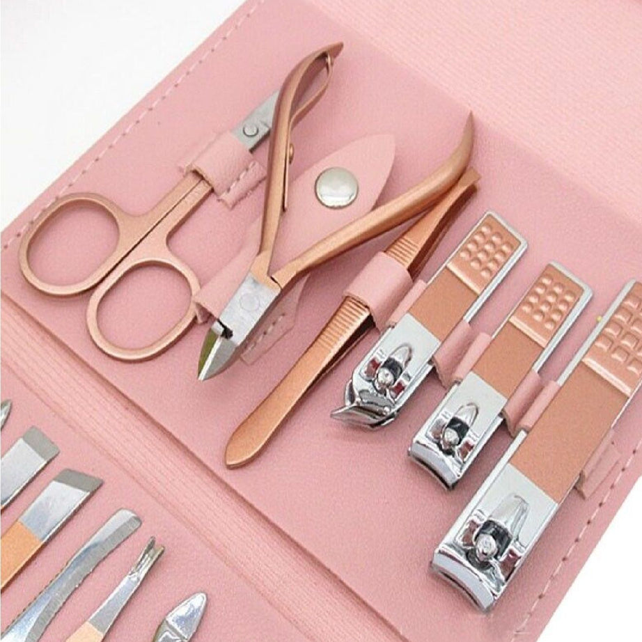 Professional Manicure Pedicure Nail Care Set Cutter Cuticle Clippers 16 Kit Case - Oshi.pk - Buy & Sell Online