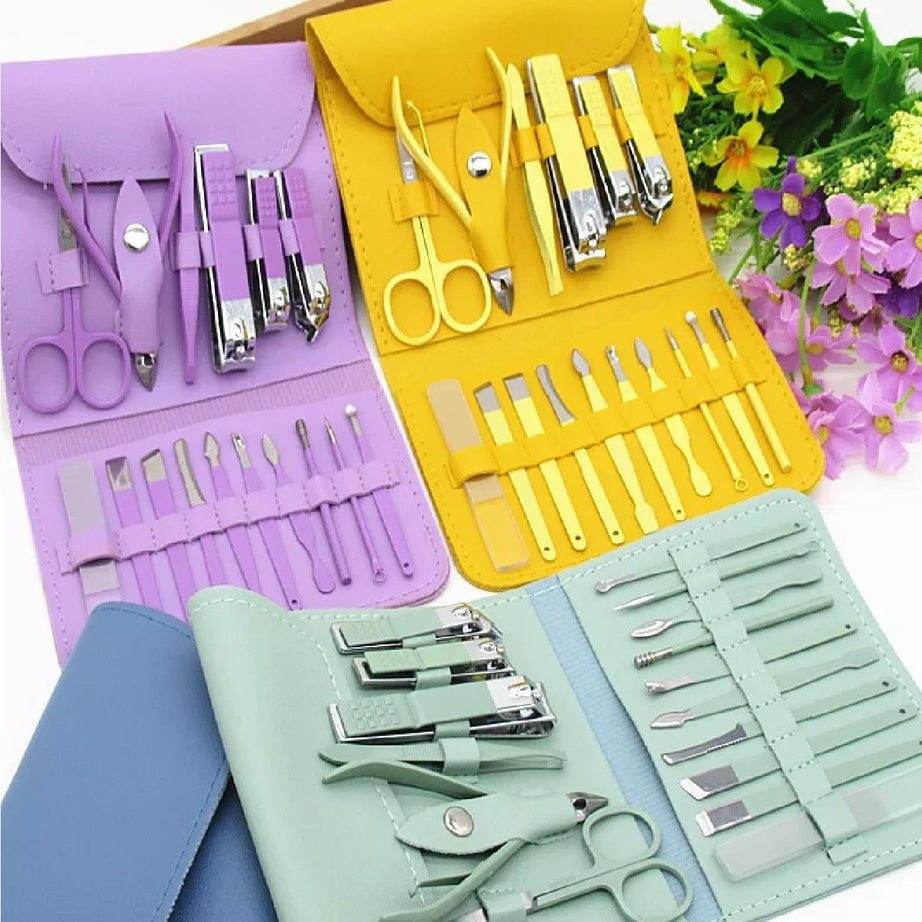 Professional Manicure Pedicure Nail Care Set Cutter Cuticle Clippers 16 Kit Case - Oshi.pk - Buy & Sell Online