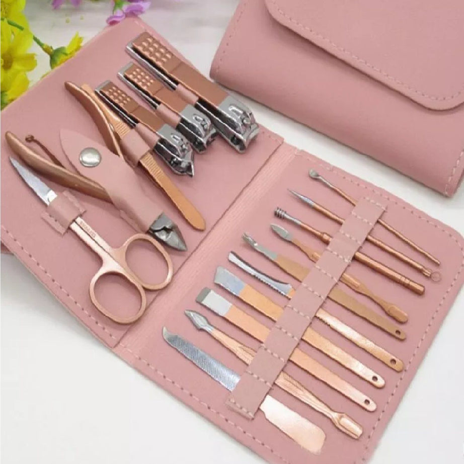 Professional Manicure Pedicure Nail Care Set Cutter Cuticle Clippers 16 Kit Case - Oshi.pk - Buy & Sell Online