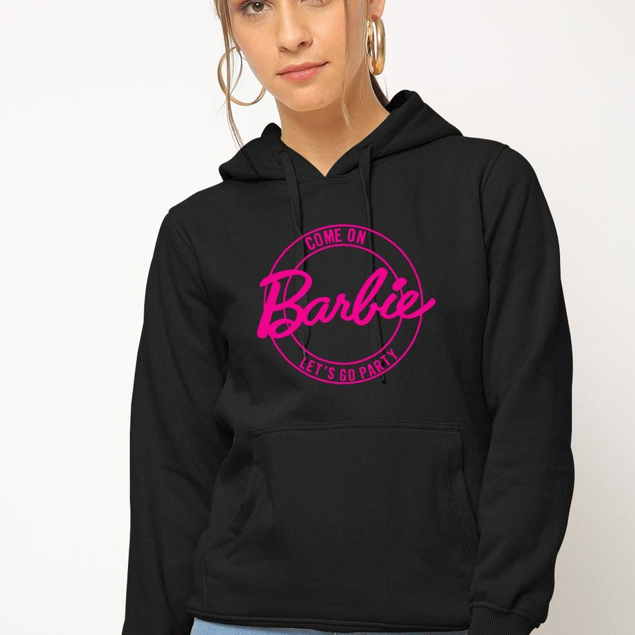 Pullover Comfortable Trendy Come On Barbie Lets Go Party Printed Winter Black Hoodie for Woman And Girls - Oshi.pk - Buy & Sell Online
