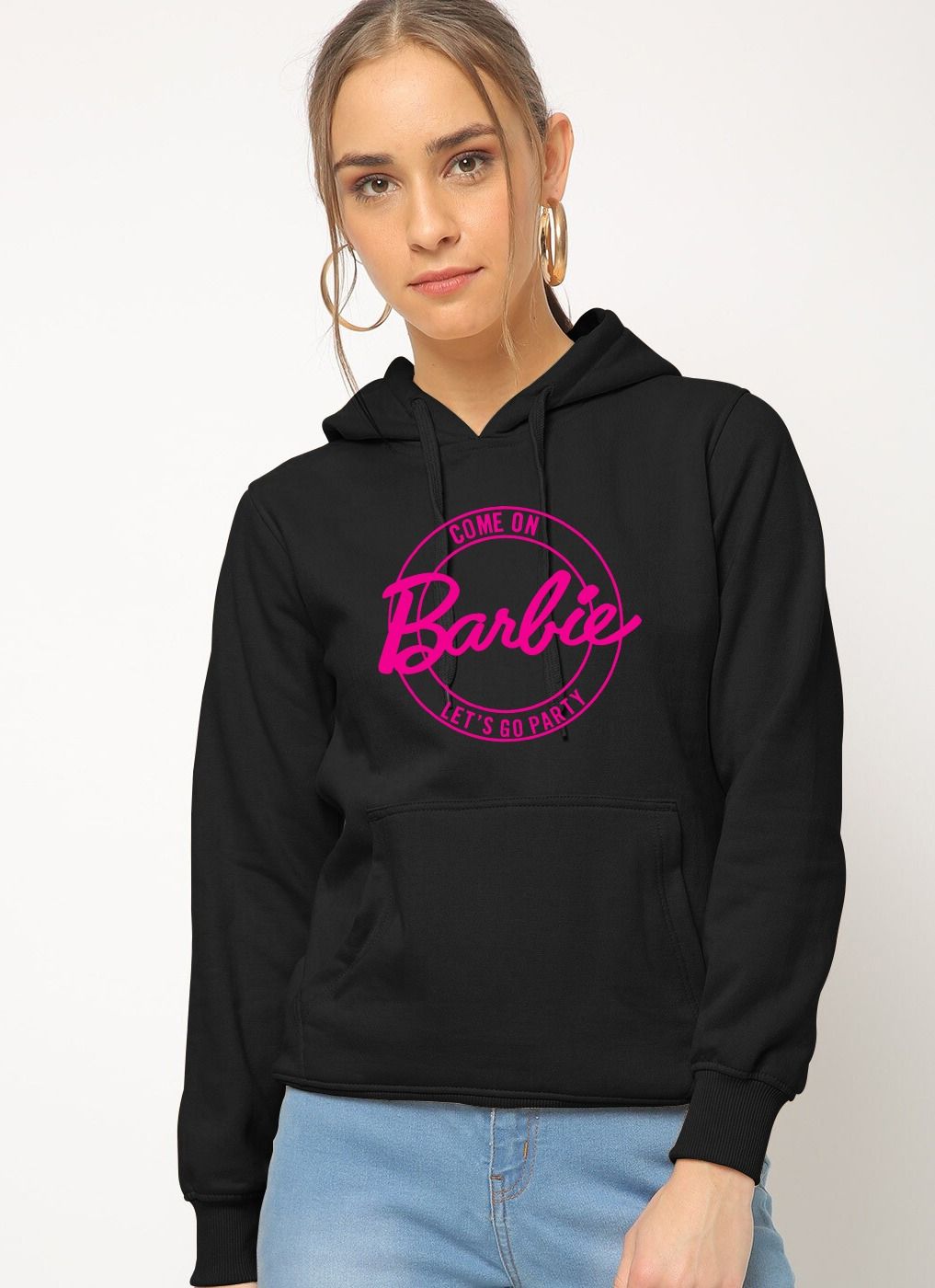 Pullover Comfortable Trendy Come On Barbie Lets Go Party Printed Winter Black Hoodie for Woman And Girls - Oshi.pk - Buy & Sell Online