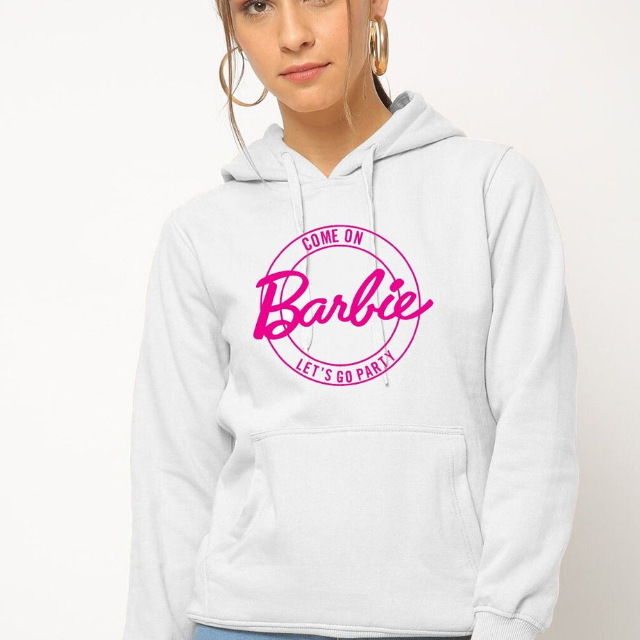 Pullover Comfortable Trendy Come On Barbie Lets Go Party Printed Winter White Hoodie for Woman And Girls - Oshi.pk - Buy & Sell Online