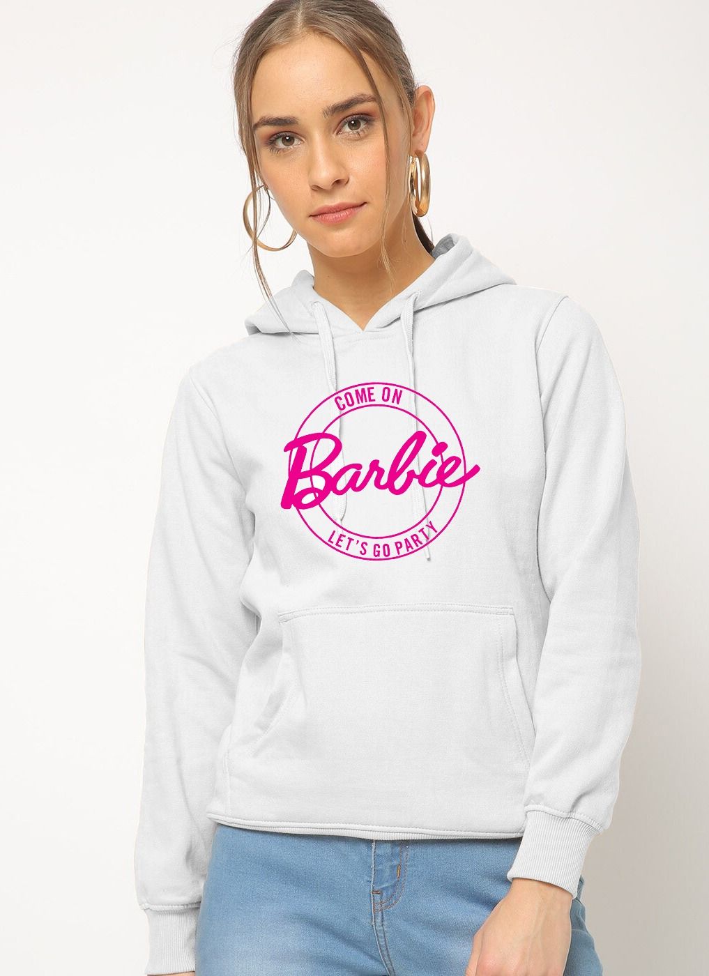 Pullover Comfortable Trendy Come On Barbie Lets Go Party Printed Winter White Hoodie for Woman And Girls - Oshi.pk - Buy & Sell Online