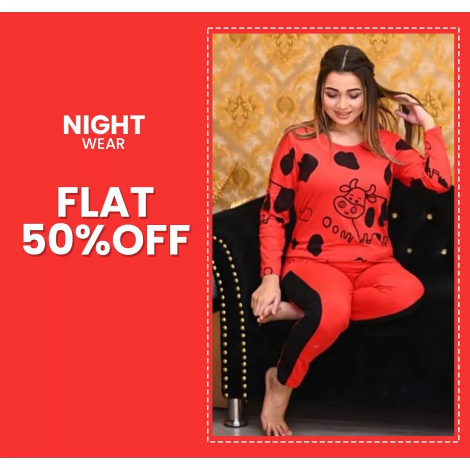 Red Cow with Panel pajama Full sleeves night suit for her - Oshi.pk - Buy & Sell Online