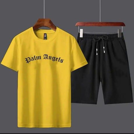 Yellow palm Angle printed gymwear t Shirt short tracksuit for men and boys best reccomended article of summer collection - Oshi.pk - Buy & Sell Online