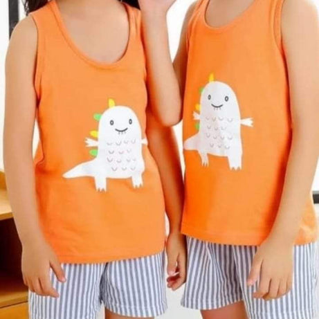 Orange Sando and Grey Short Kids Night Dress