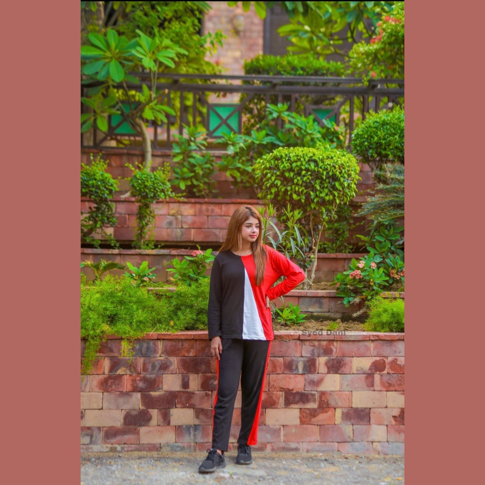 Red V Shape Panel Half Sleeves T Shirt with Panel Pajama Suit for her - Oshi.pk - Buy & Sell Online