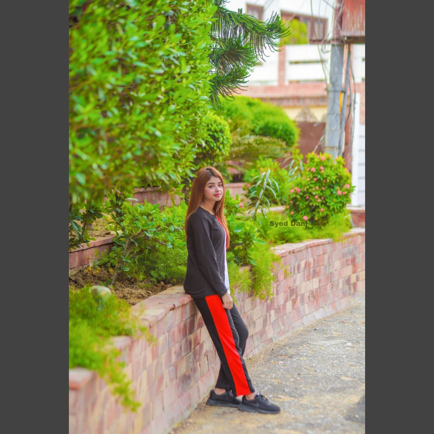 Red V Shape Panel Half Sleeves T Shirt with Panel Pajama Suit for her - Oshi.pk - Buy & Sell Online