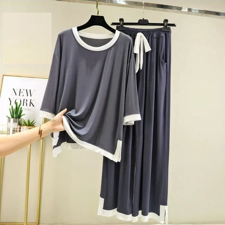 Round neck Shirt with Flapper palazo Trouser Night suit - Oshi.pk - Buy & Sell Online