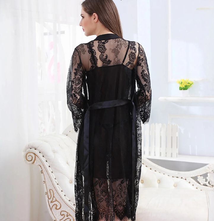 Sensual Net Lace Lingerie With Gown -Black - Oshi.pk - Buy & Sell Online