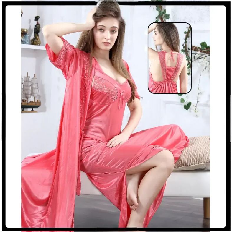 2-Pcs Split Maxi Lingerie Long Gown Nighty