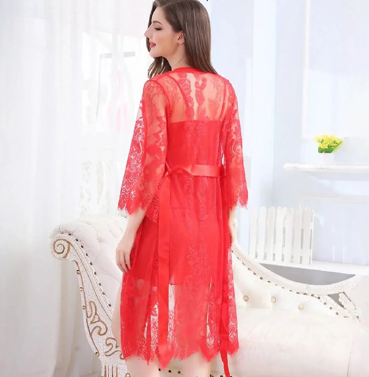 Sensual Net Lace Lingerie With Gown -Red - Oshi.pk - Buy & Sell Online