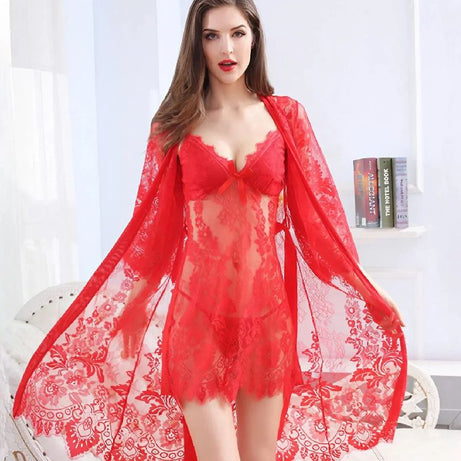 Sensual Net Lace Lingerie With Gown -Red - Oshi.pk - Buy & Sell Online