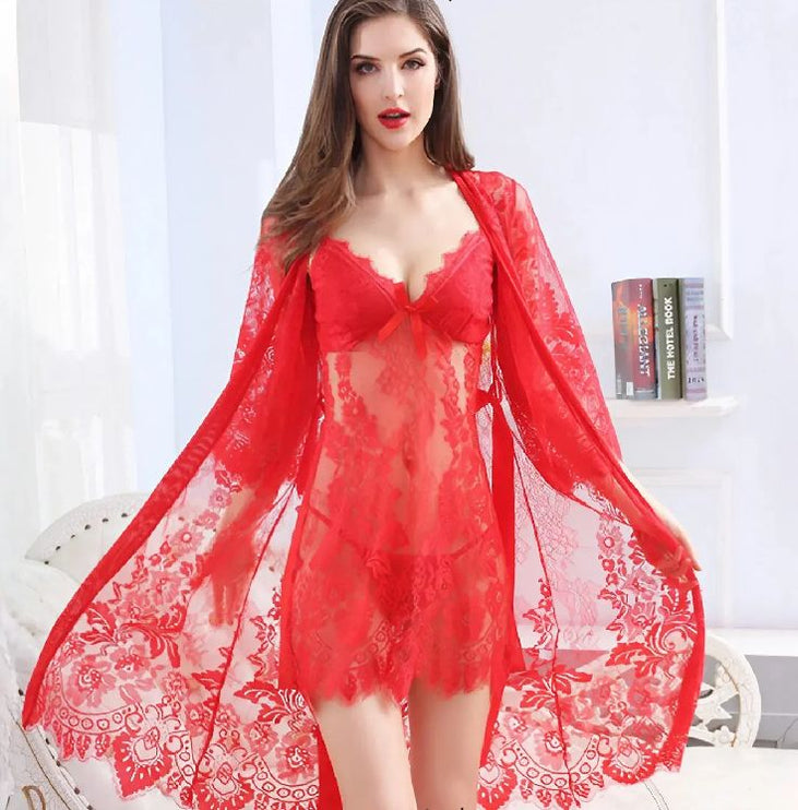 Sensual Net Lace Lingerie With Gown -Red - Oshi.pk - Buy & Sell Online
