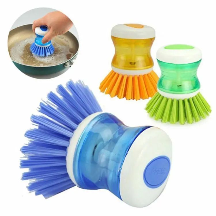Scrub Kitchen Wash Tool And Dishwashing Brush For Kitchen Cleaning Brush And Pot Dish Plastic Brush With Washing Up Liquid For Self Dispensing Cleaning Brush Soap Dispenser Brush - Oshi.pk - Buy & Sell Online