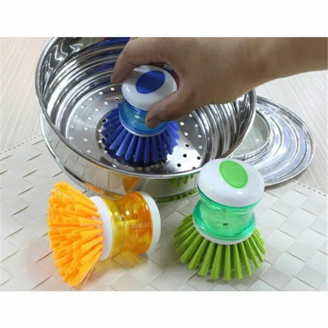 Scrub Kitchen Wash Tool And Dishwashing Brush For Kitchen Cleaning Brush And Pot Dish Plastic Brush With Washing Up Liquid For Self Dispensing Cleaning Brush Soap Dispenser Brush - Oshi.pk - Buy & Sell Online