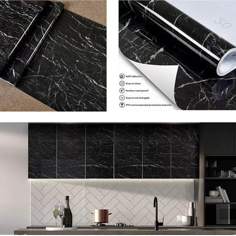 Self-Adhesive Black Marble Wallpaper 60cm*2m - Oshi.pk - Buy & Sell Online