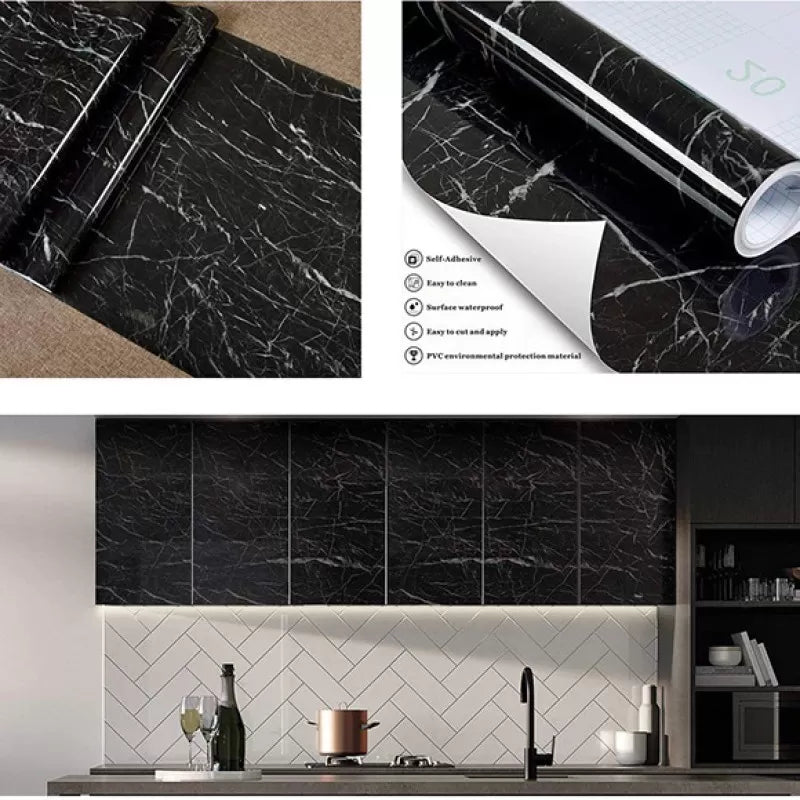 Self-Adhesive Black Marble Wallpaper 60cm*2m - Oshi.pk - Buy & Sell Online