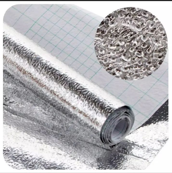 Self Adhesive Silver Aluminium Foil Sticker Sheet Roll for Kitchen - Size 40×200cm Oil Proof Waterproof Aluminium Silver Sheet - Oshi.pk - Buy & Sell Online