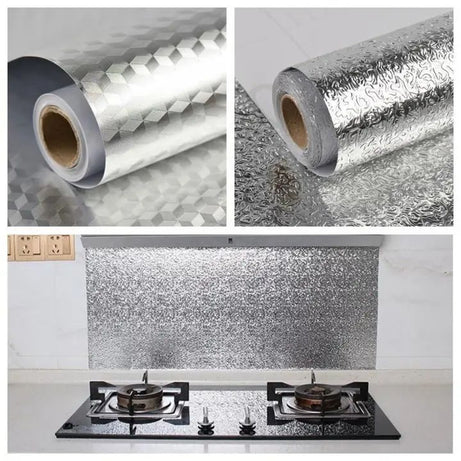 Self Adhesive Silver Aluminium Foil Sticker Sheet Roll for Kitchen - Size 40×200cm Oil Proof Waterproof Aluminium Silver Sheet - Oshi.pk - Buy & Sell Online