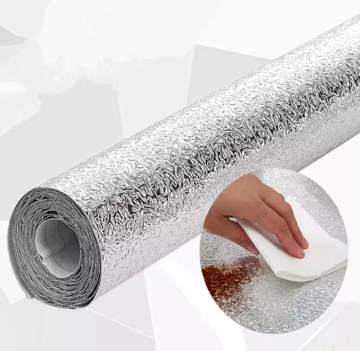 Self Adhesive Silver Aluminium Foil Sticker Sheet Roll for Kitchen - Size 40×200cm Oil Proof Waterproof Aluminium Silver Sheet - Oshi.pk - Buy & Sell Online