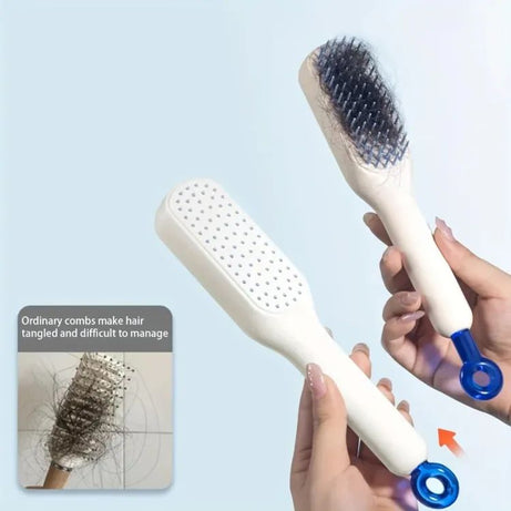 Self-Cleaning Anti-Static Massage Comb, Retractable Cleaning Hair Comb, Massage Hairbrush for Women, Cleaning Hair Brush for Effortless Hair Removal a - Oshi.pk - Buy & Sell Online