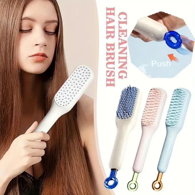 Self-Cleaning Anti-Static Massage Comb, Retractable Cleaning Hair Comb, Massage Hairbrush for Women, Cleaning Hair Brush for Effortless Hair Removal a - Oshi.pk - Buy & Sell Online