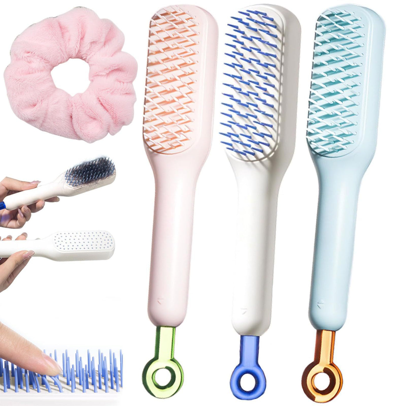 Self Cleaning Hair Brush, Self-Cleaning Hair Brushes for women Easy-to-Clean, Massage Retractable Bristle Hairbrush for Effortless Hair Removal and Cl - Oshi.pk - Buy & Sell Online