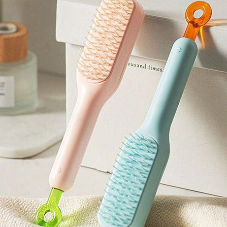 Self Cleaning Hair Brush, Self-Cleaning Hair Brushes for women Easy-to-Clean, Massage Retractable Bristle Hairbrush for Effortless Hair Removal and Cl - Oshi.pk - Buy & Sell Online