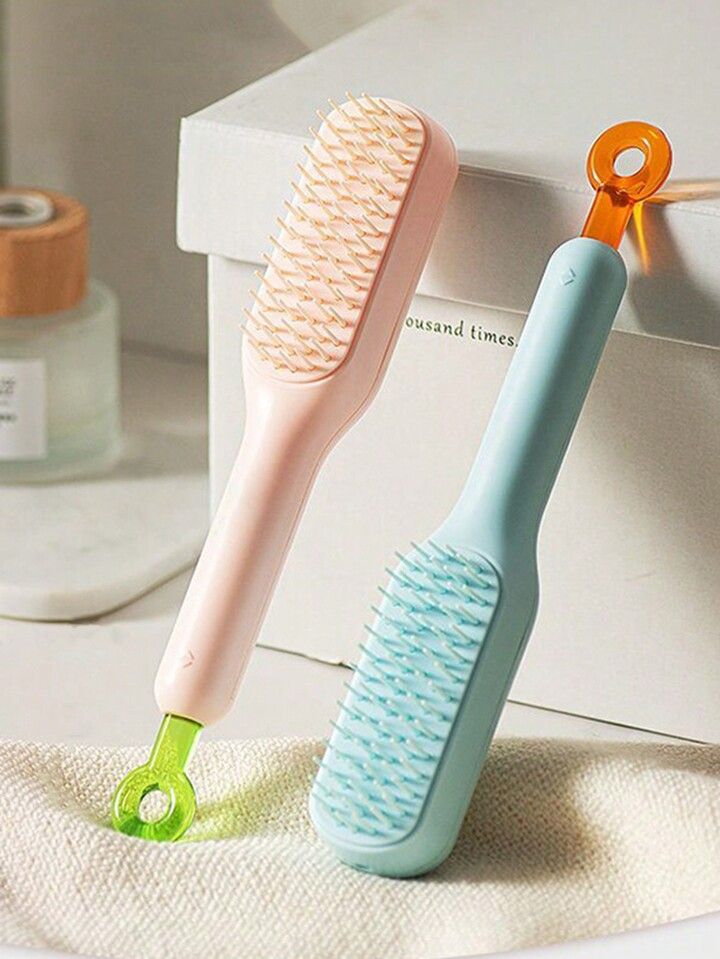 Self Cleaning Hair Brush, Self-Cleaning Hair Brushes for women Easy-to-Clean, Massage Retractable Bristle Hairbrush for Effortless Hair Removal and Cl - Oshi.pk - Buy & Sell Online