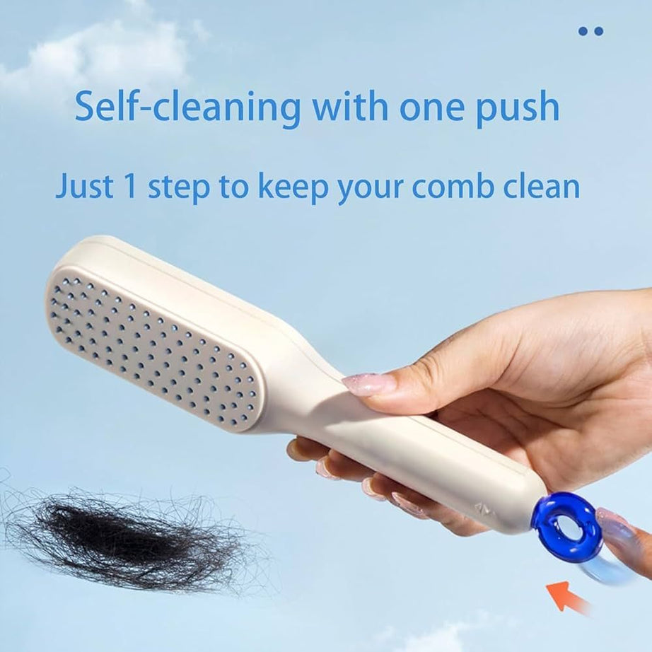 Self Cleaning Hair Brush, Self-Cleaning Hair Brushes for women Easy-to-Clean, Massage Retractable Bristle Hairbrush for Effortless Hair Removal and Cl - Oshi.pk - Buy & Sell Online