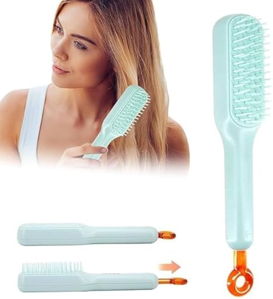 Self Cleaning Hair Brush, Self-Cleaning Hair Brushes for women Easy-to-Clean, Massage Retractable Bristle Hairbrush for Effortless Hair Removal and Cl - Oshi.pk - Buy & Sell Online