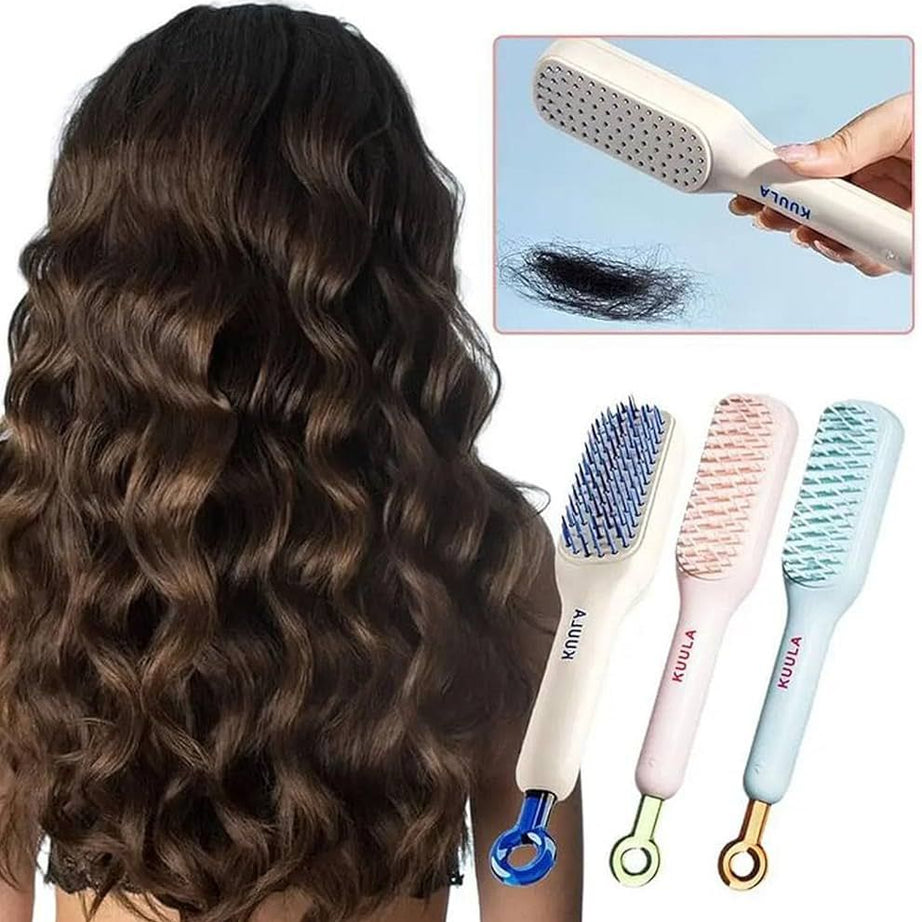 Self Cleaning Hair Brush, Self-Cleaning Hair Brushes for women Easy-to-Clean, Massage Retractable Bristle Hairbrush for Effortless Hair Removal and Cl - Oshi.pk - Buy & Sell Online