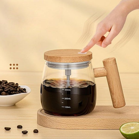 Self Stirring Electric Glass Mixing Mug with Handle & Lid